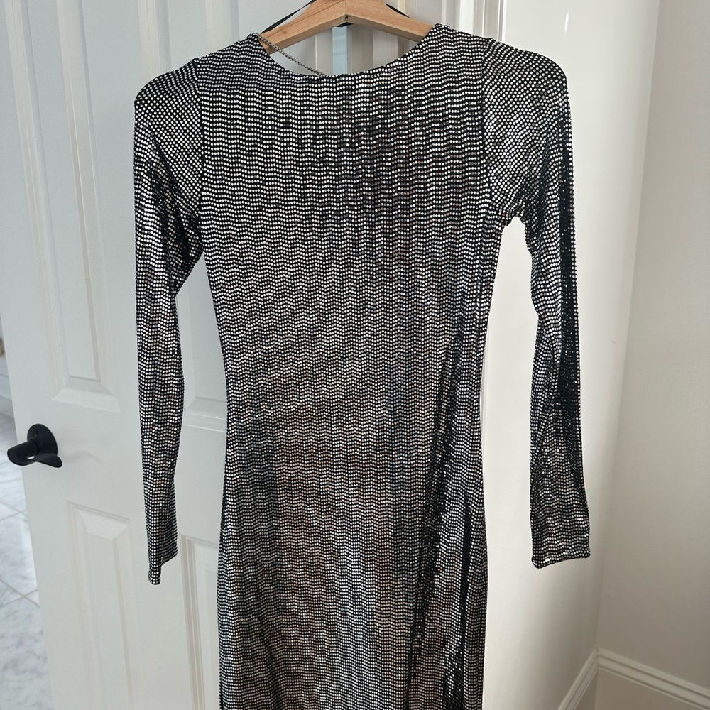 Michael Kors Black and Silver Long Sleeve Dress